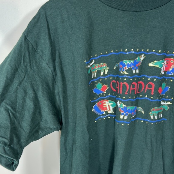 Quality Goods Canada T Shirt Tribal Print Forest Green Made in Canada XL - Picture 6 of 6